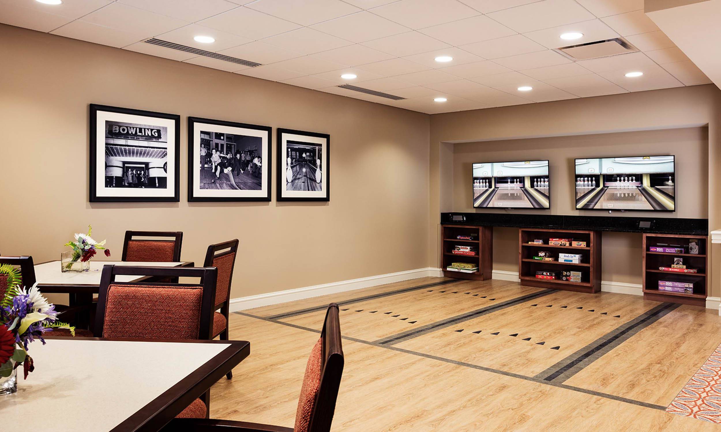Interior-Game Room; Virtual Bowling-HarborChase of Naperville-Illinois Senior Living