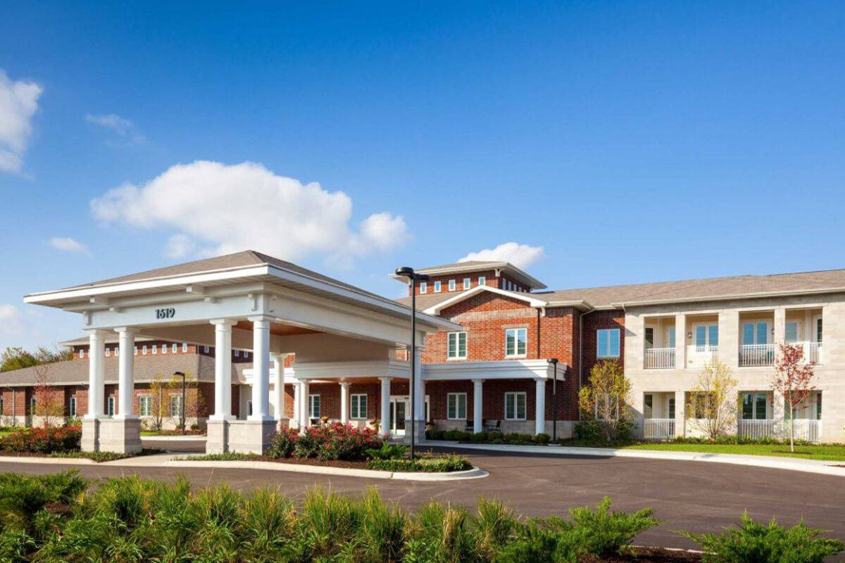 Exterior-Entrance; Front of Building-HarborChase of Naperville-Illinois Senior Living