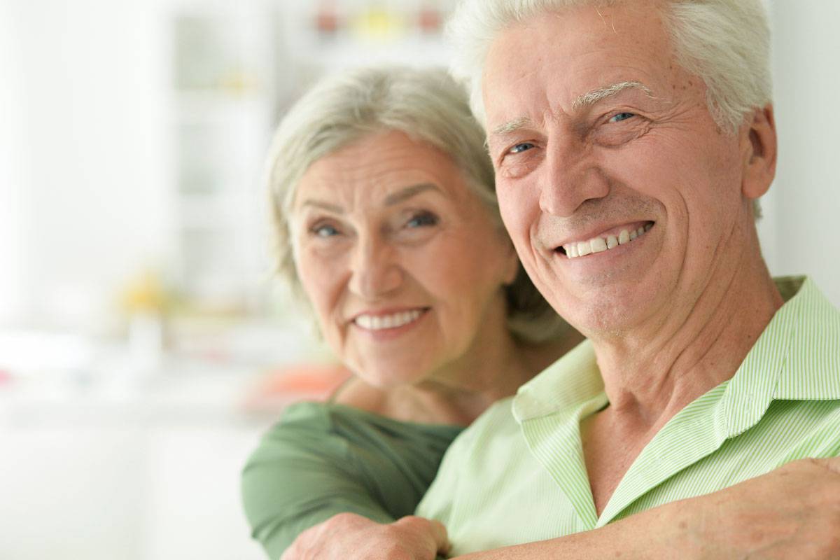 Close-up, Older Couple Smiling, Hugging