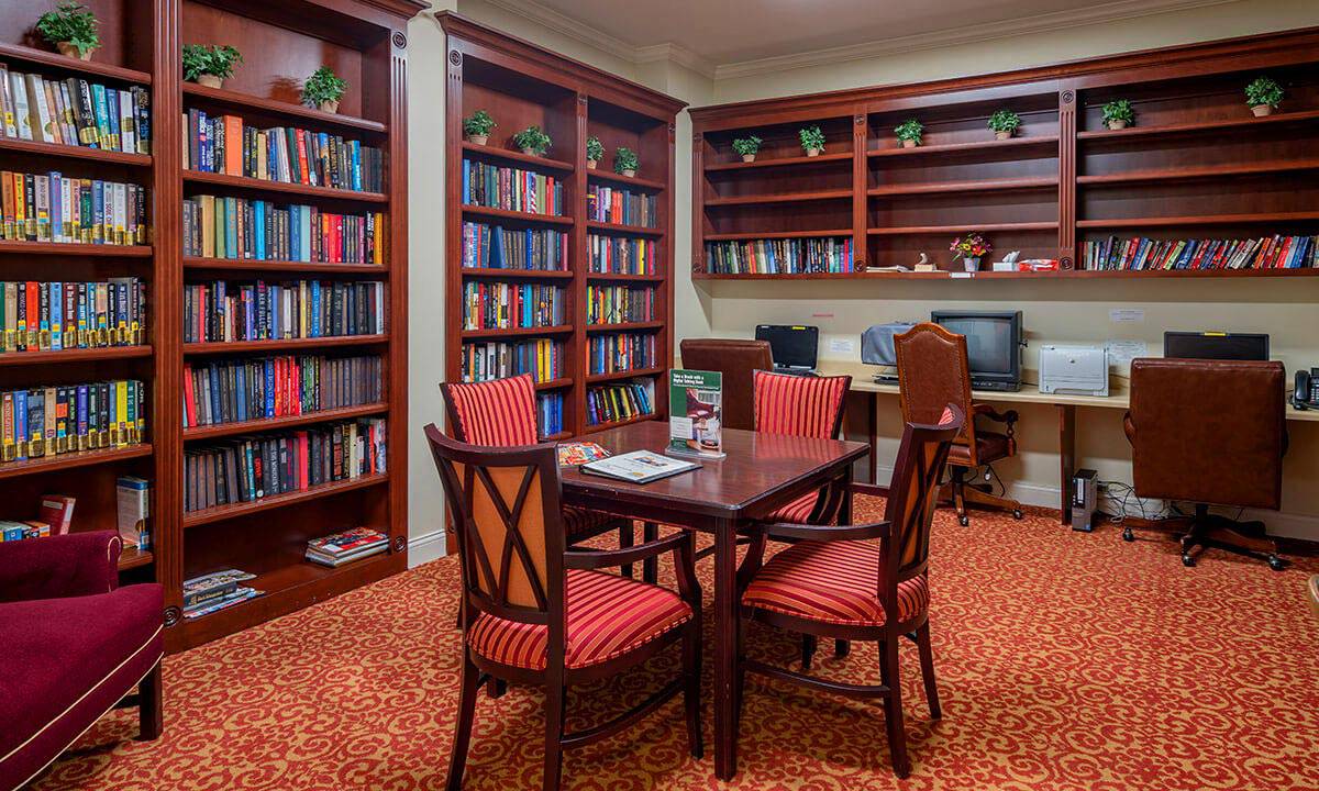 Interior-Library-HarborChase of Plainfield, Illinois Senior Living