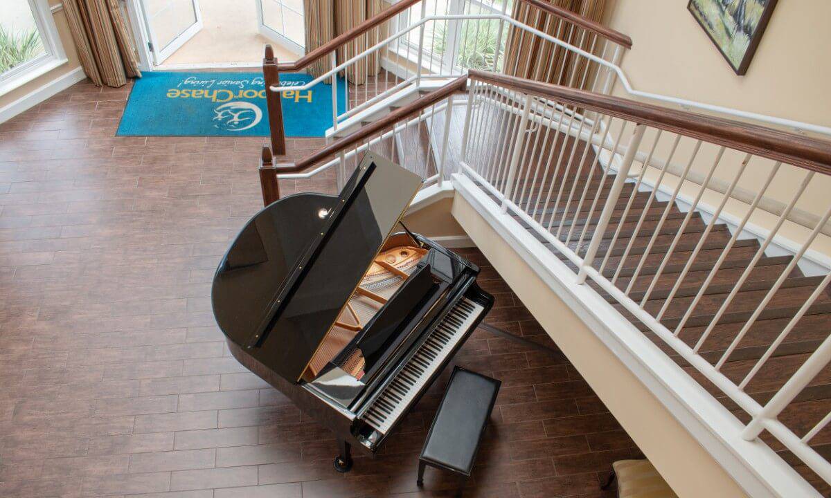 Interior-Aerial Shot of Piano in Foyer-HarborChase of Tallahassee-Florida Senior Living
