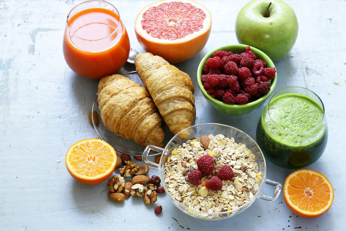 Fruit, oats, croissants, assorted nuts-Healthy Breakfast Ideas