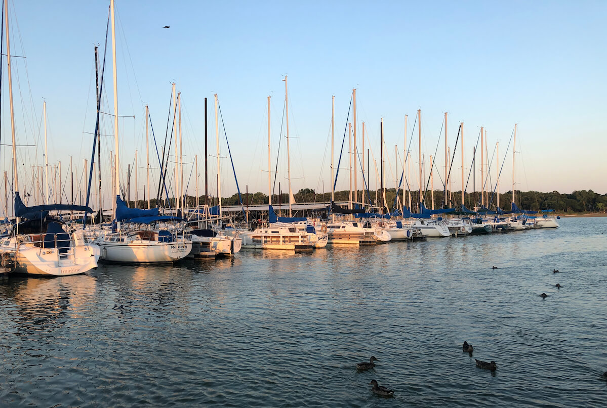 Summer evening at the sailboat marina on Lake Grapevine near Dallas Fort Worth Texas-Senior Living in Grapevine-HarborChase of Southlake