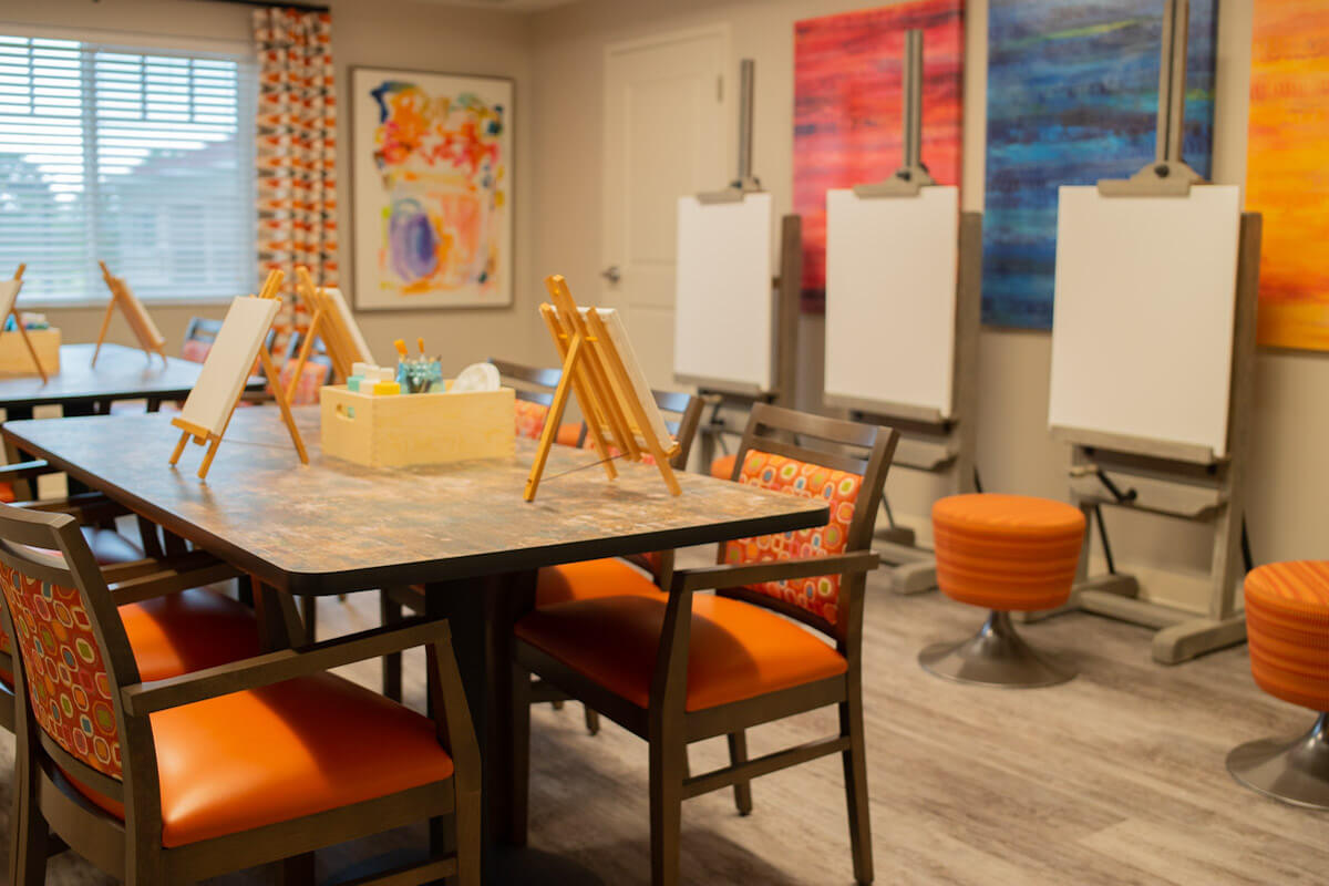 Art Room with Easels-HarborChase of Wellington Crossing, Florida Senior Living