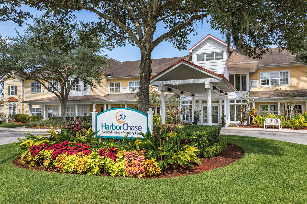 Exterior-Front of Building with Sign-HarborChase of Jacksonville-Florida Senior Living