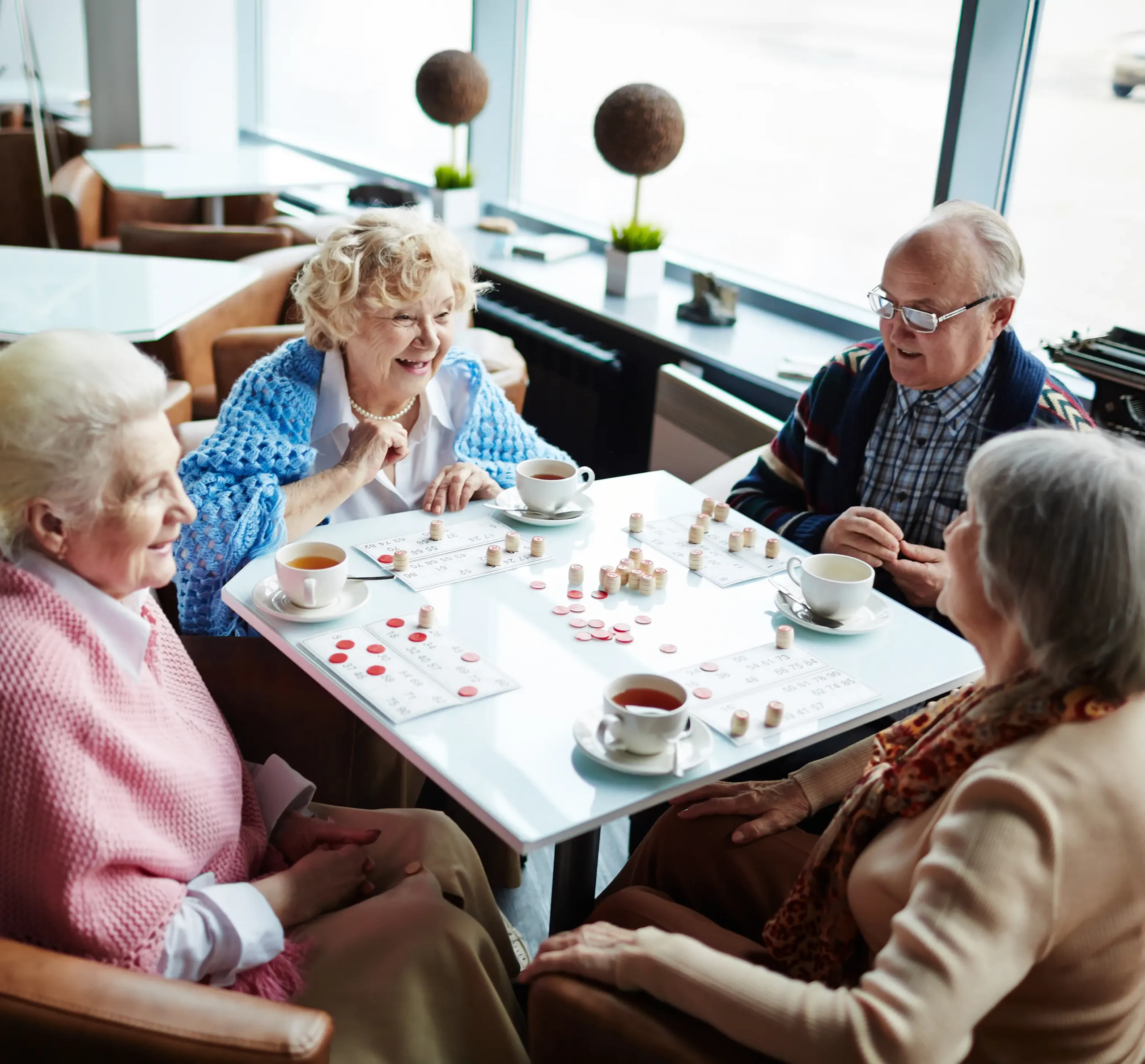 Happy Seniors gathered in around the table